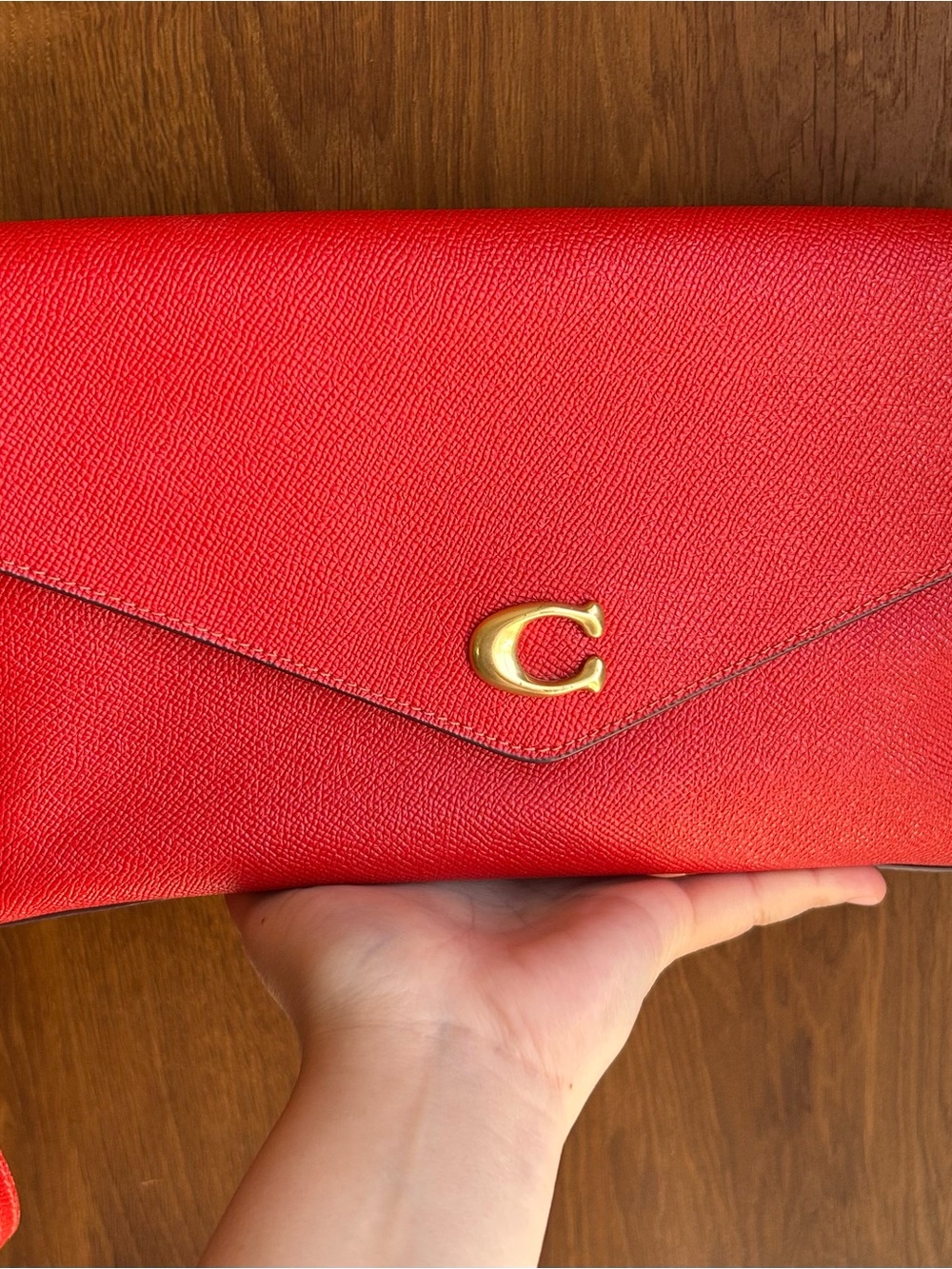 Coach Red Leather Envelope Clutch with Gold C Accent